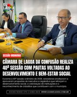 Câmara de Lagoa da Confusão Encerra Semana de Sessões com Pauta Forte em Moradia, Inclusão e Servidores