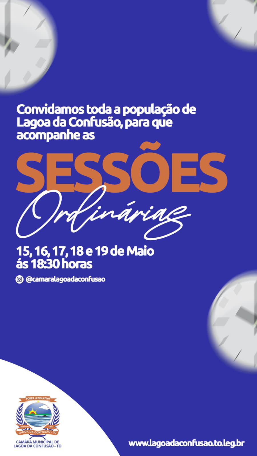 Câmara Municipal de Lagoa da Confusão convida a toda a população para participar das sessões ordinárias do mês de maio